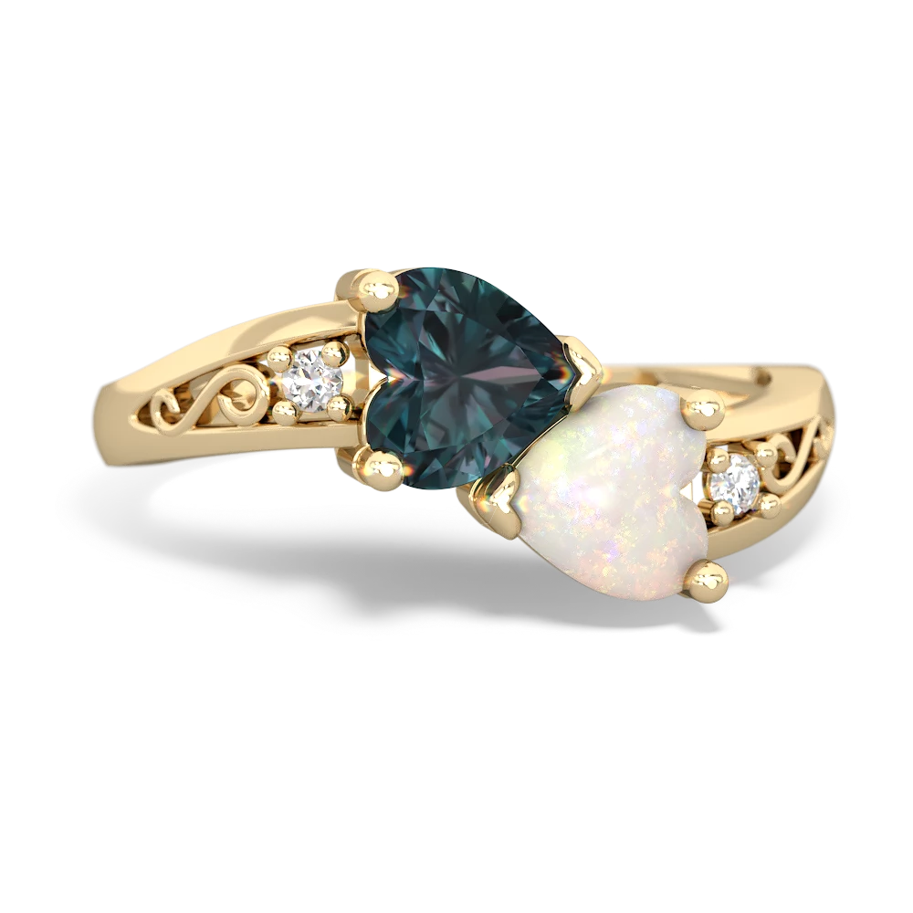 Alexandrite Snuggling Hearts 14K Yellow Gold ring R2178