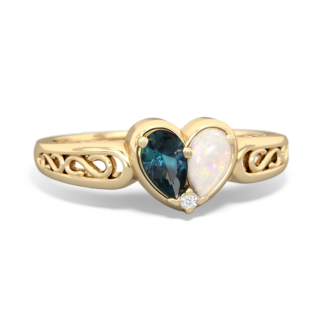 Alexandrite Filligree 'One Heart' 14K Yellow Gold ring R5070