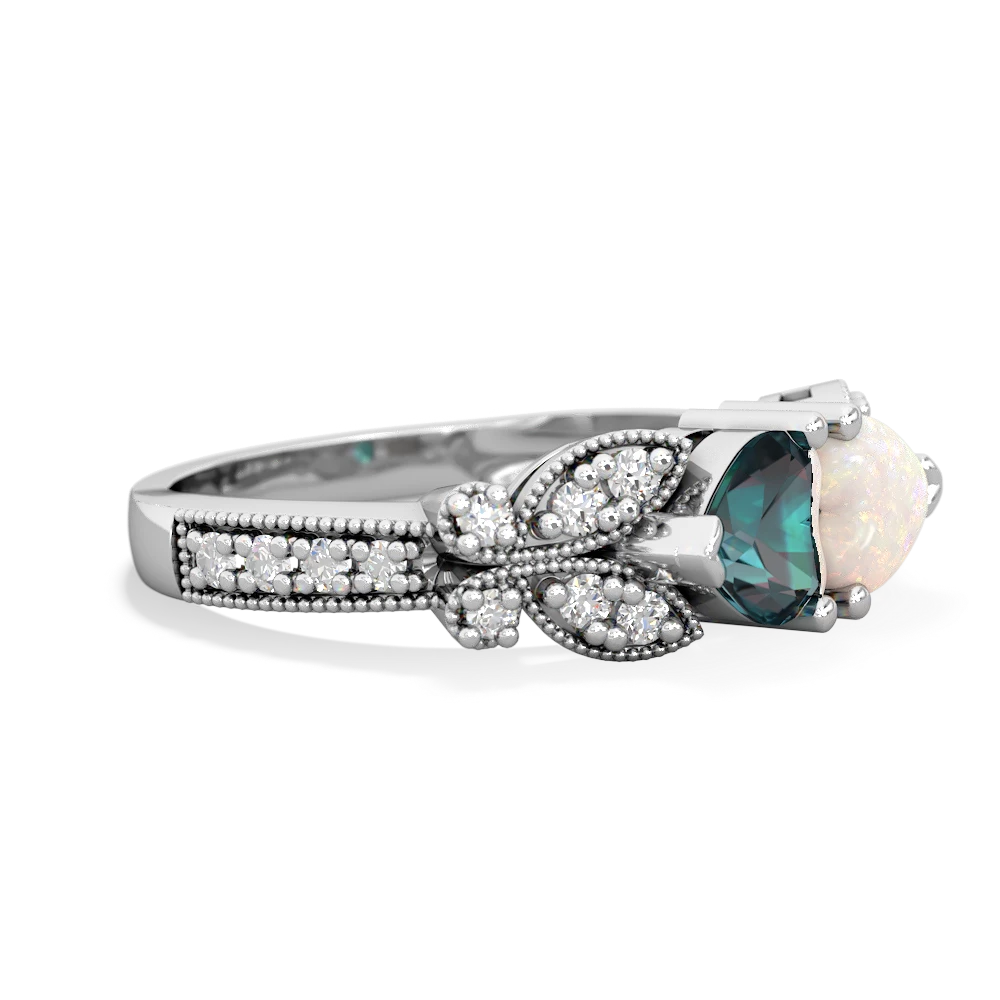 Alexandrite Diamond Butterflies 14K White Gold ring R5601