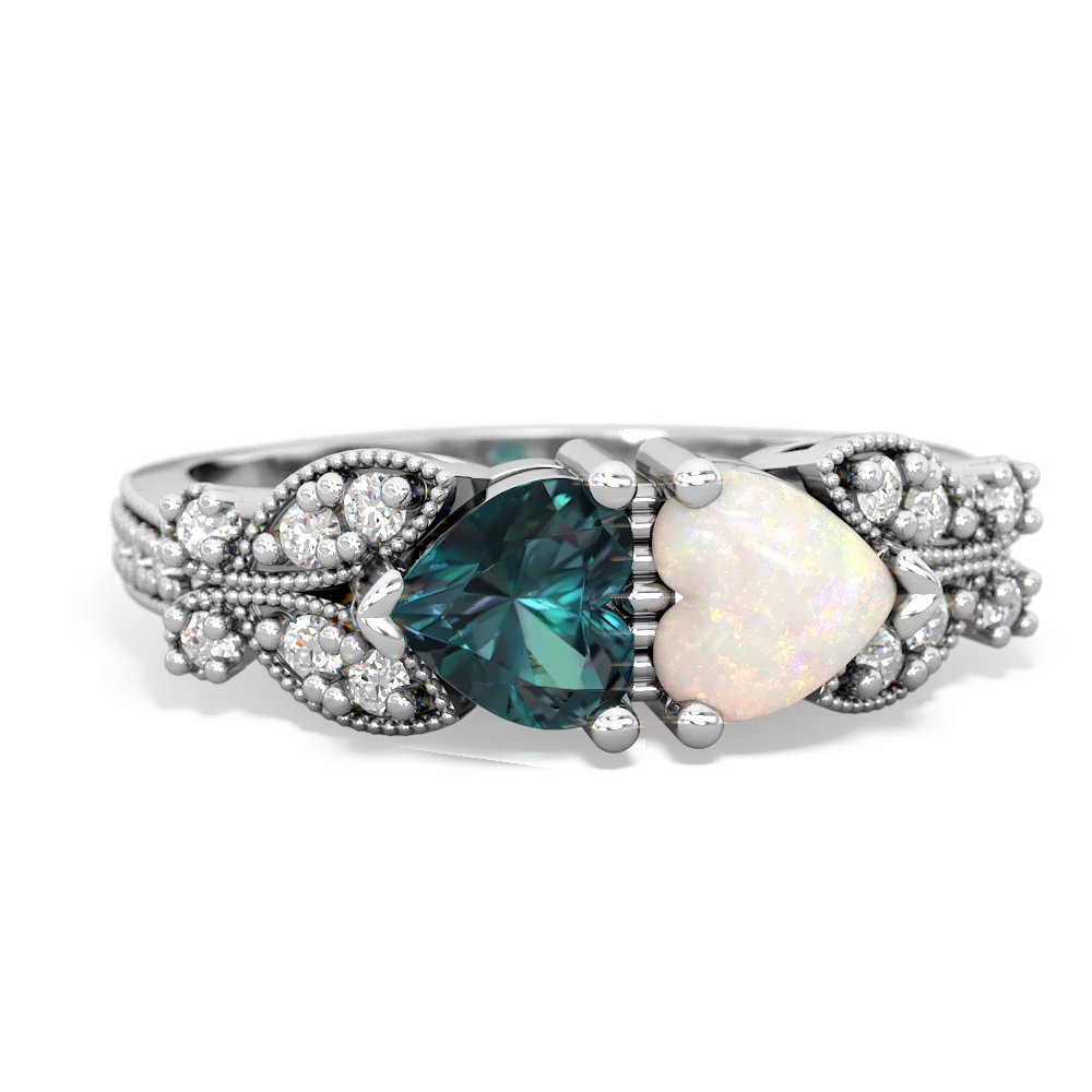 Alexandrite Diamond Butterflies 14K White Gold ring R5601