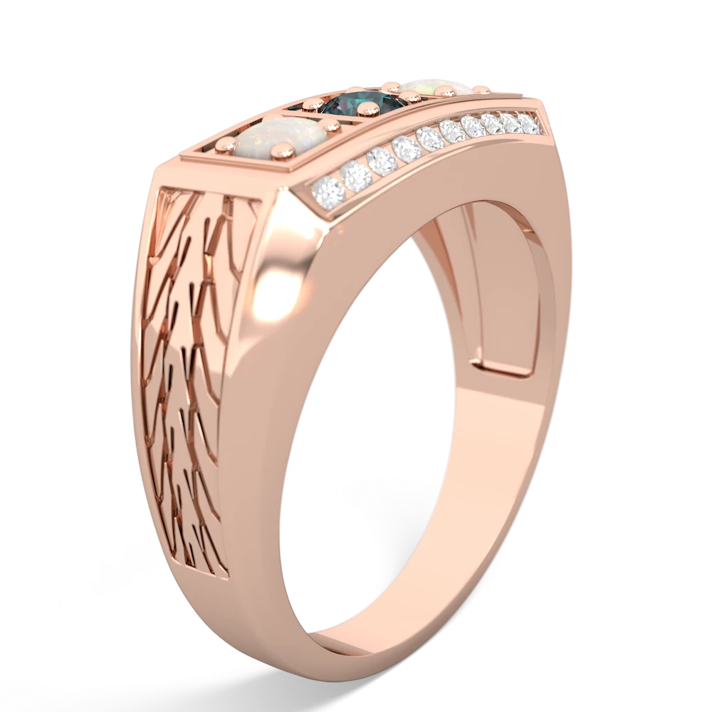 Alexandrite Three Stone Tire Tread Men's 14K Rose Gold ring R0520