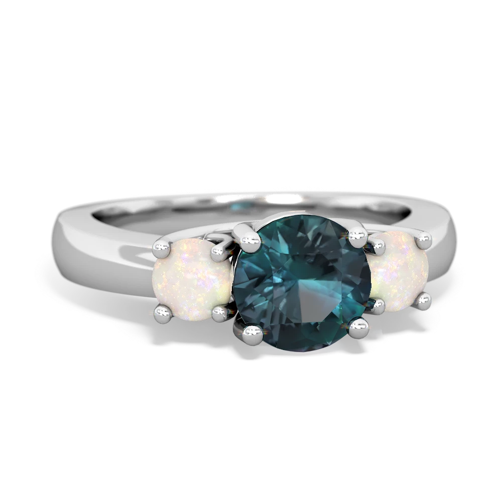 Alexandrite Three Stone Round Trellis 14K White Gold ring R4018