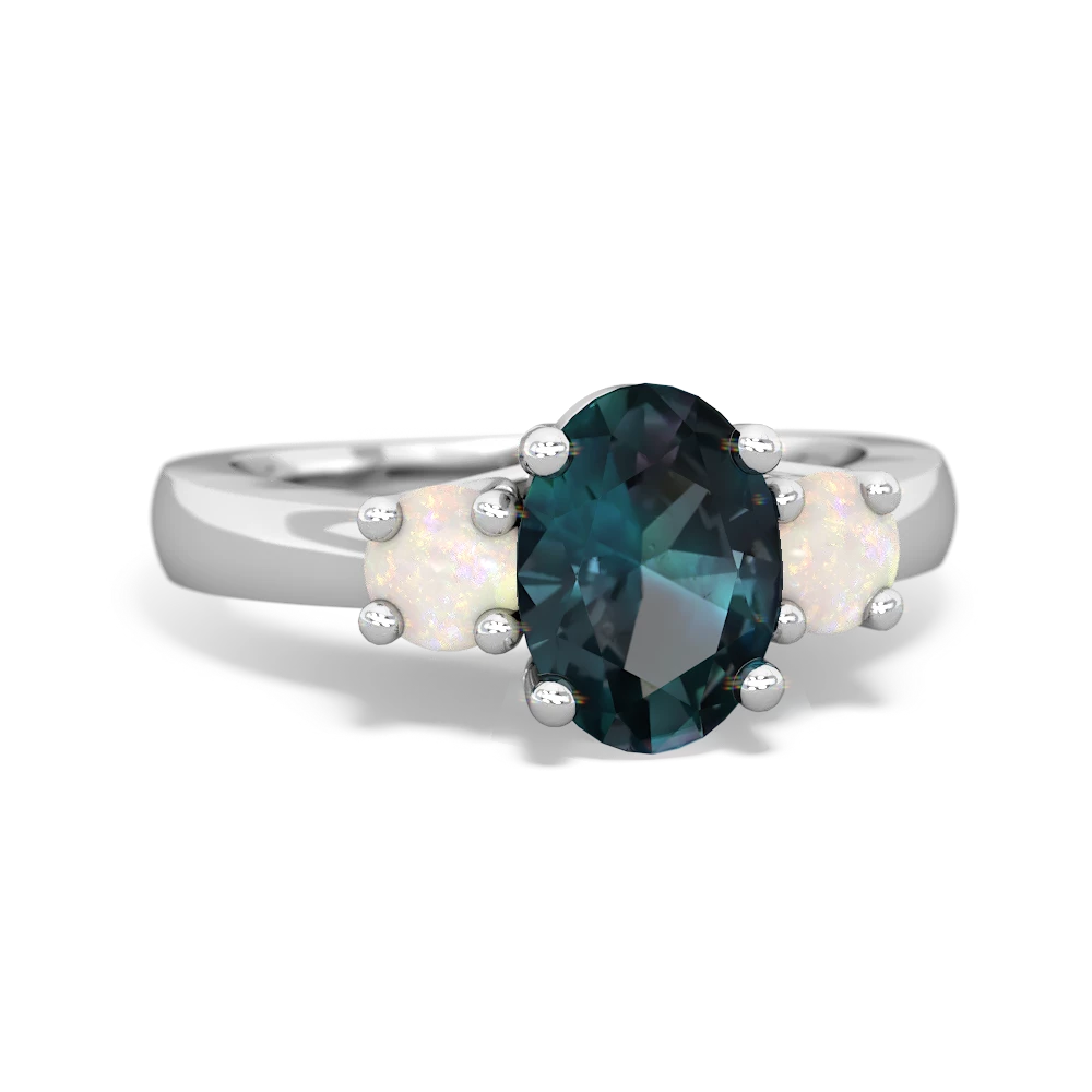 Alexandrite Three Stone Oval Trellis 14K White Gold ring R4024