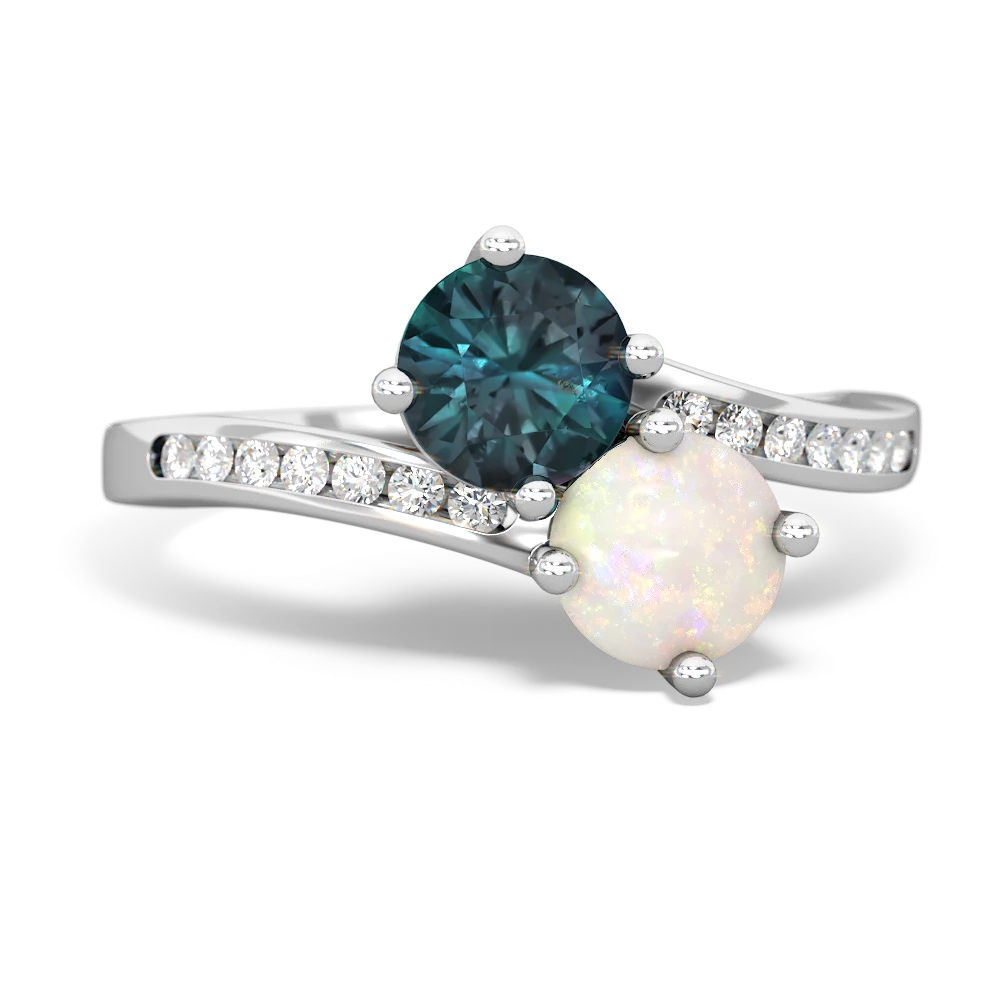 Alexandrite Channel Set Two Stone 14K White Gold ring R5303