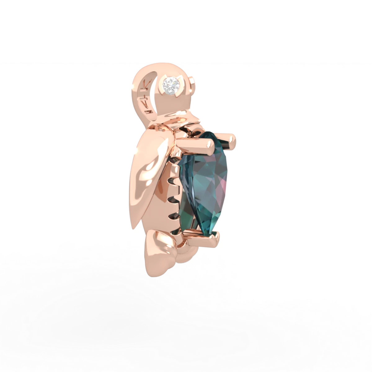 Alexandrite Baby Sea Turtle 14K Rose Gold pendant P5241