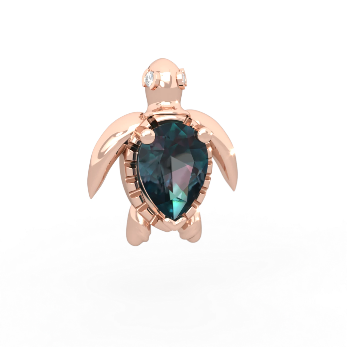 Alexandrite Baby Sea Turtle 14K Rose Gold pendant P5241