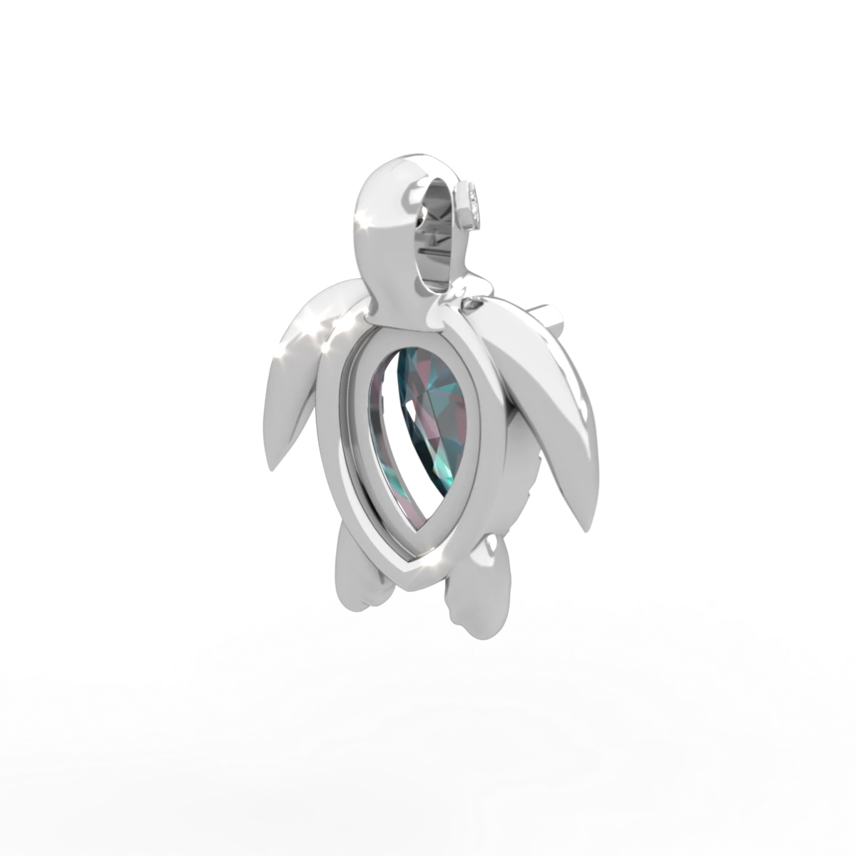 Alexandrite Baby Sea Turtle 14K White Gold pendant P5241