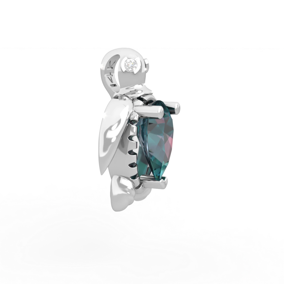 Alexandrite Baby Sea Turtle 14K White Gold pendant P5241