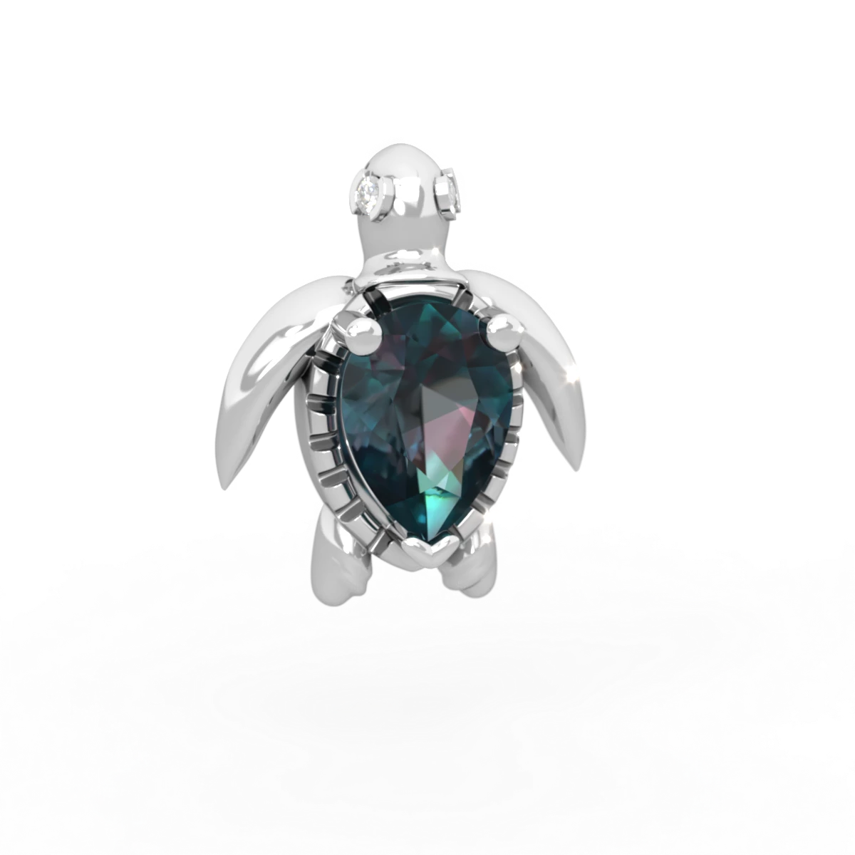 Alexandrite Baby Sea Turtle 14K White Gold pendant P5241