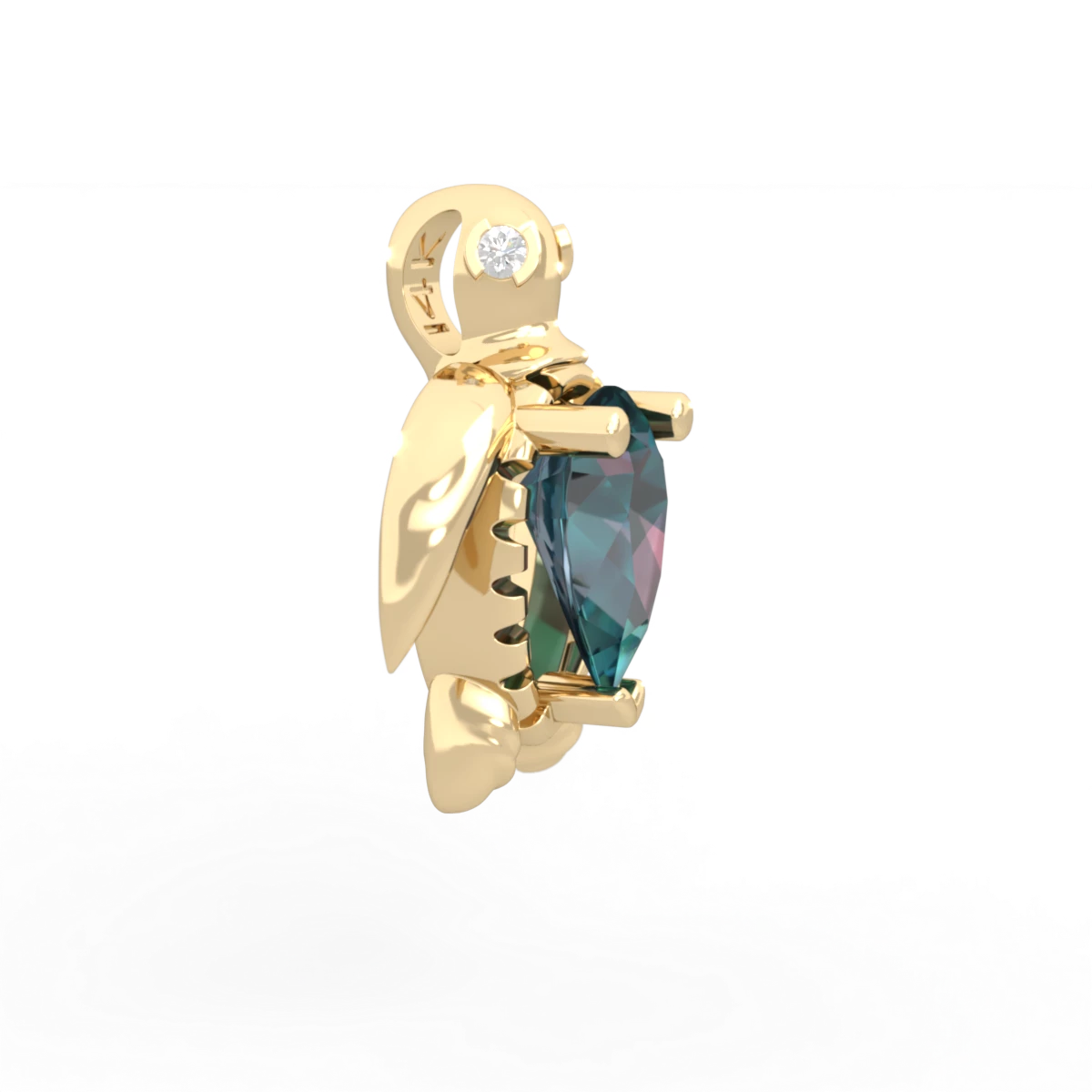Alexandrite Baby Sea Turtle 14K Yellow Gold pendant P5241