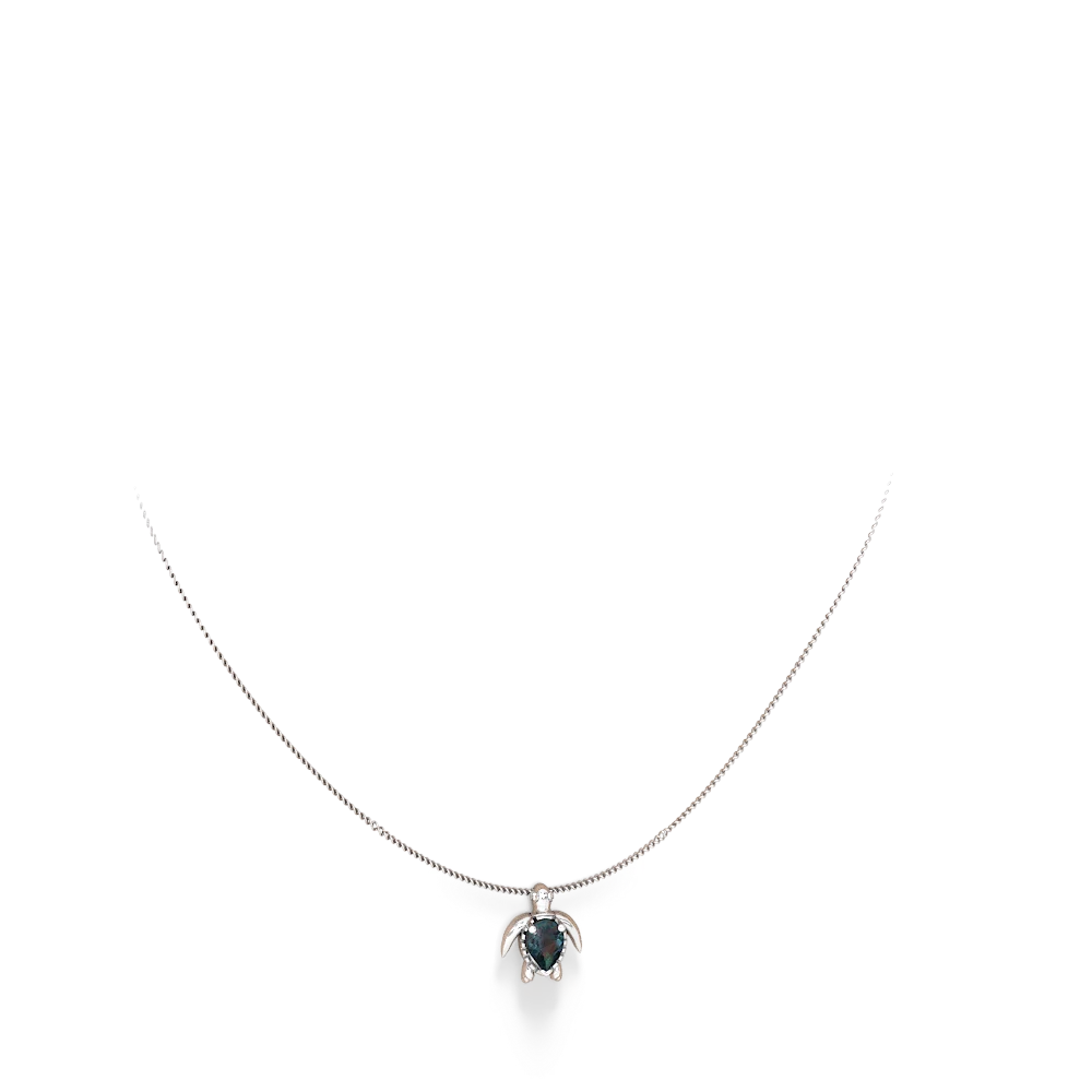 Alexandrite Baby Sea Turtle Necklace 14K White Gold JewelsForMe
