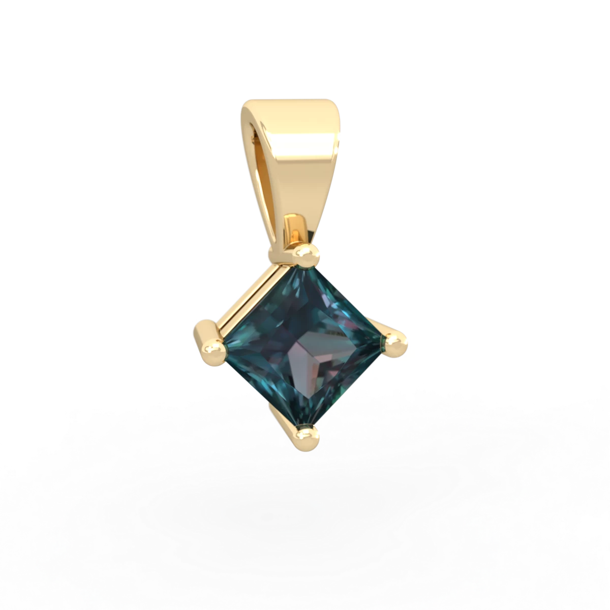 Alexandrite 5Mm Princess Solitaire 14K Yellow Gold pendant P1789