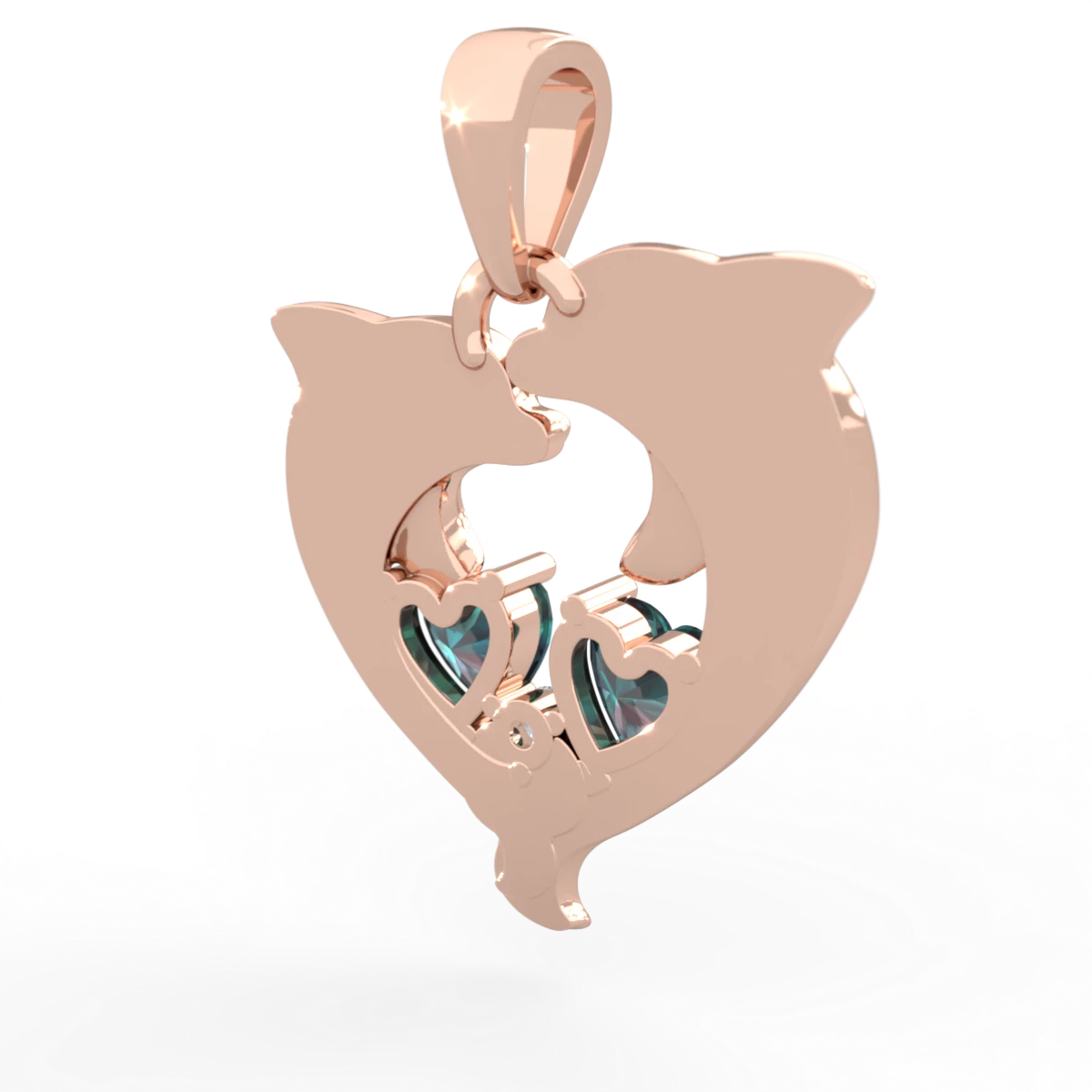 Alexandrite Dolphin Heart 14K Rose Gold pendant P5820