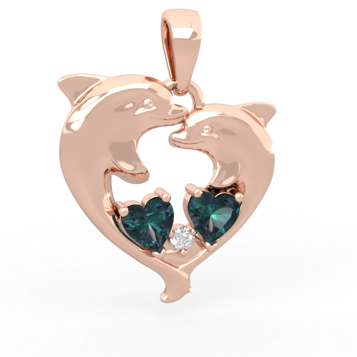 Alexandrite Dolphin Heart 14K Rose Gold pendant P5820