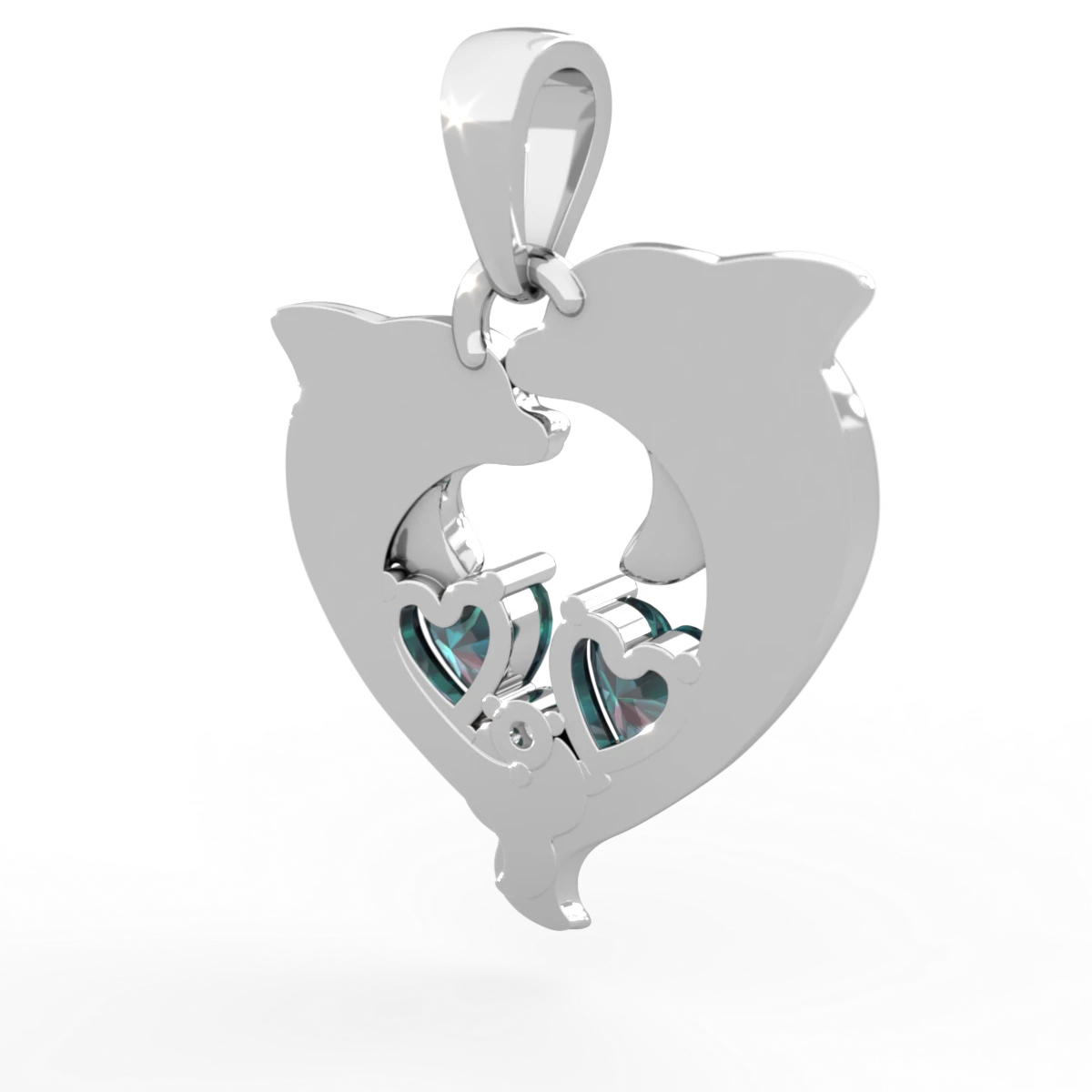 Alexandrite Dolphin Heart 14K White Gold pendant P5820