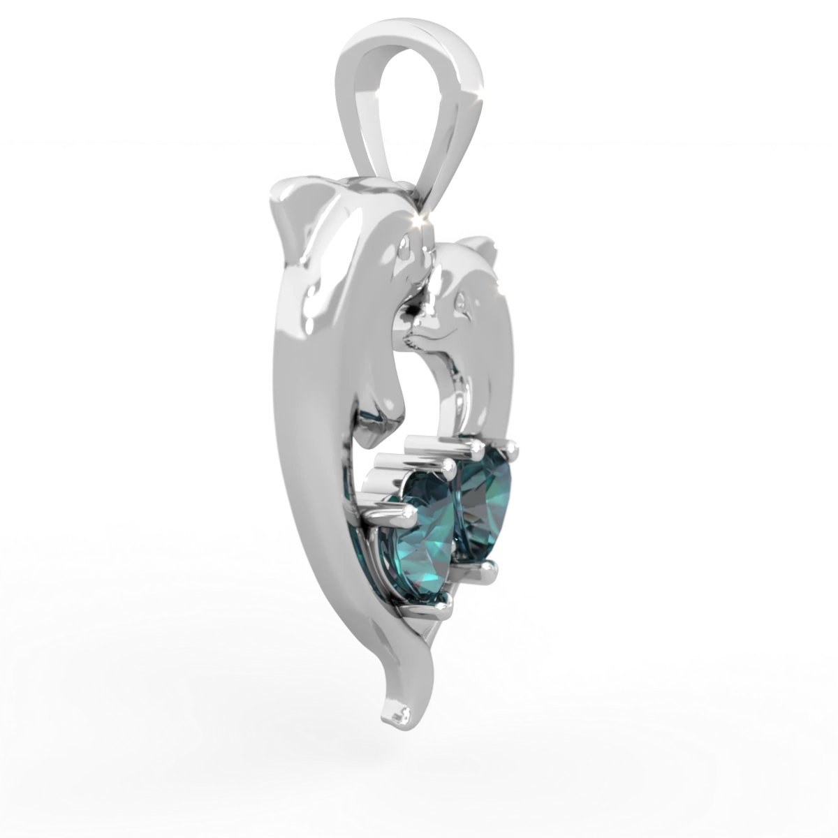 Alexandrite Dolphin Heart 14K White Gold pendant P5820