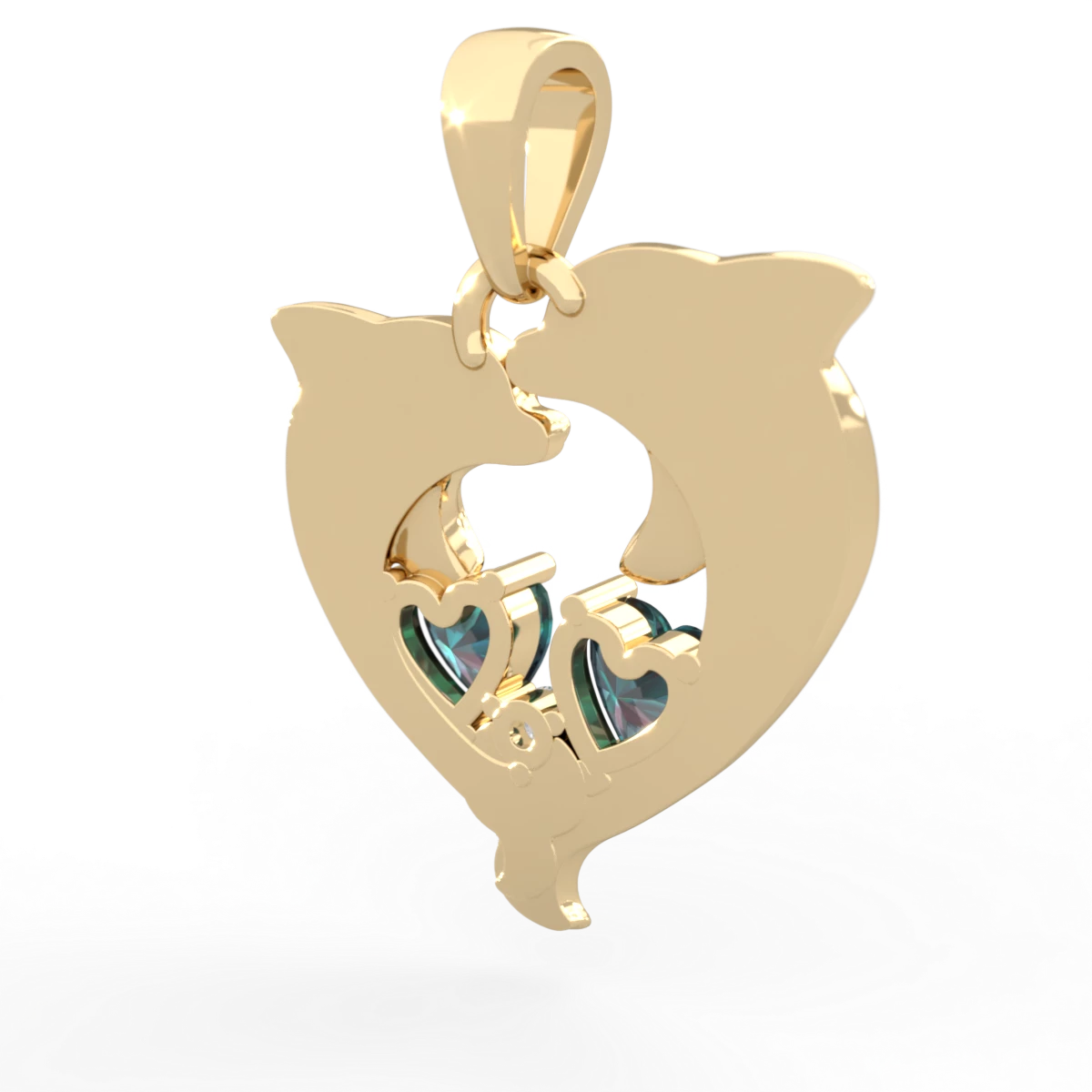 Alexandrite Dolphin Heart 14K Yellow Gold pendant P5820