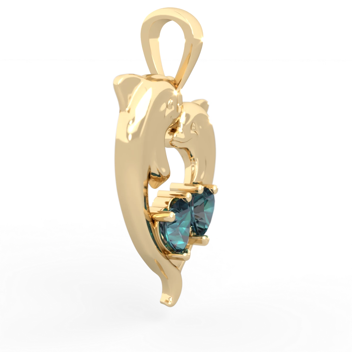 Alexandrite Dolphin Heart 14K Yellow Gold pendant P5820