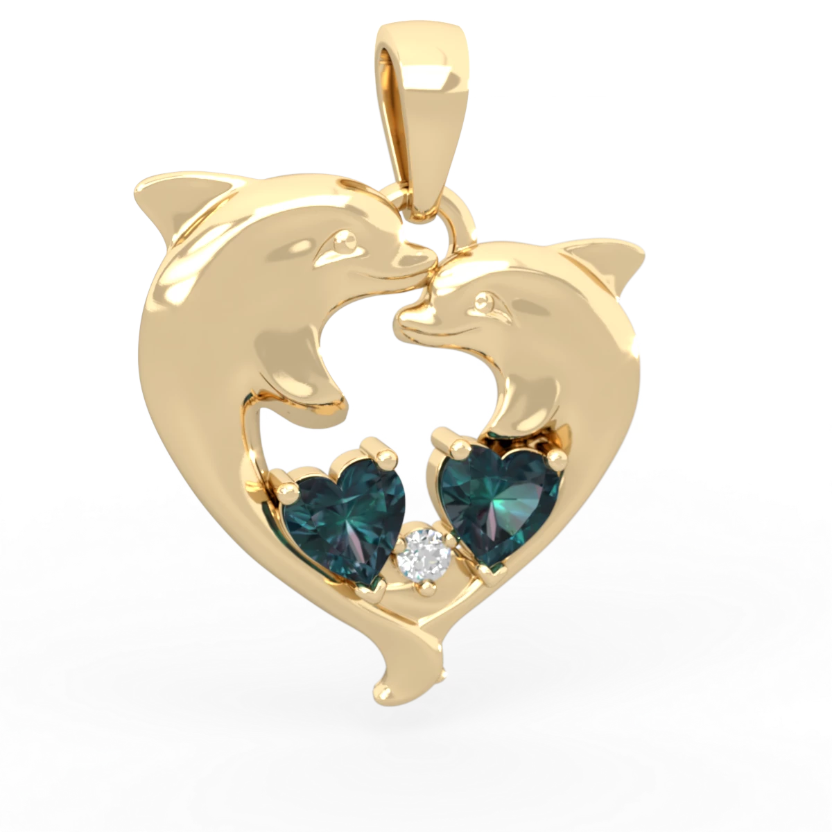 Alexandrite Dolphin Heart 14K Yellow Gold pendant P5820