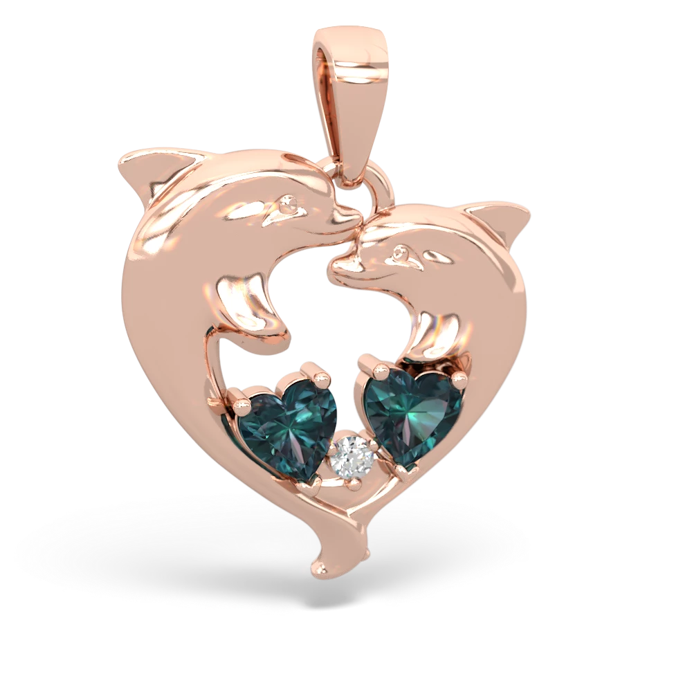 Alexandrite Dolphin Heart 14K Rose Gold pendant P5820