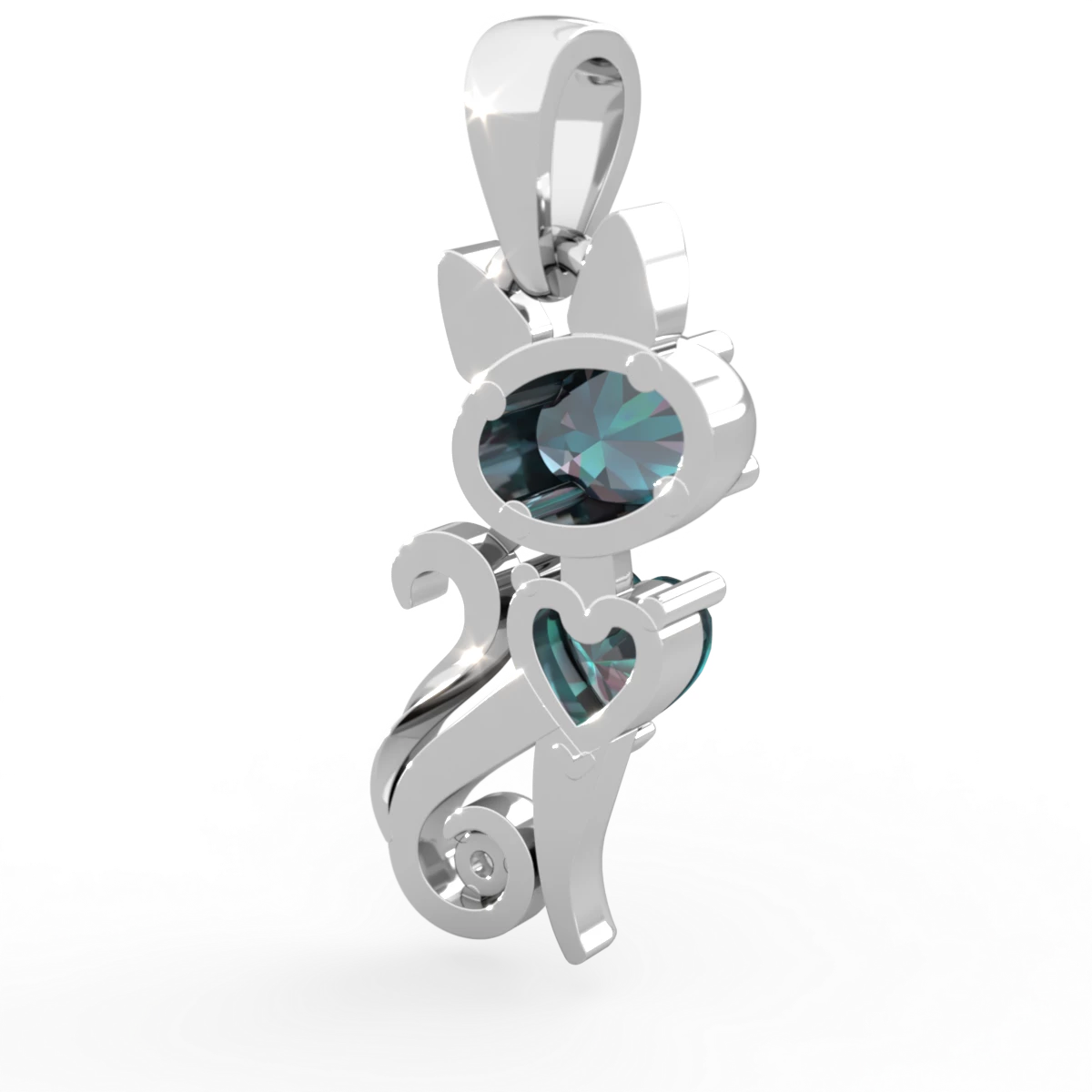 Alexandrite Kitten 14K White Gold pendant P5780