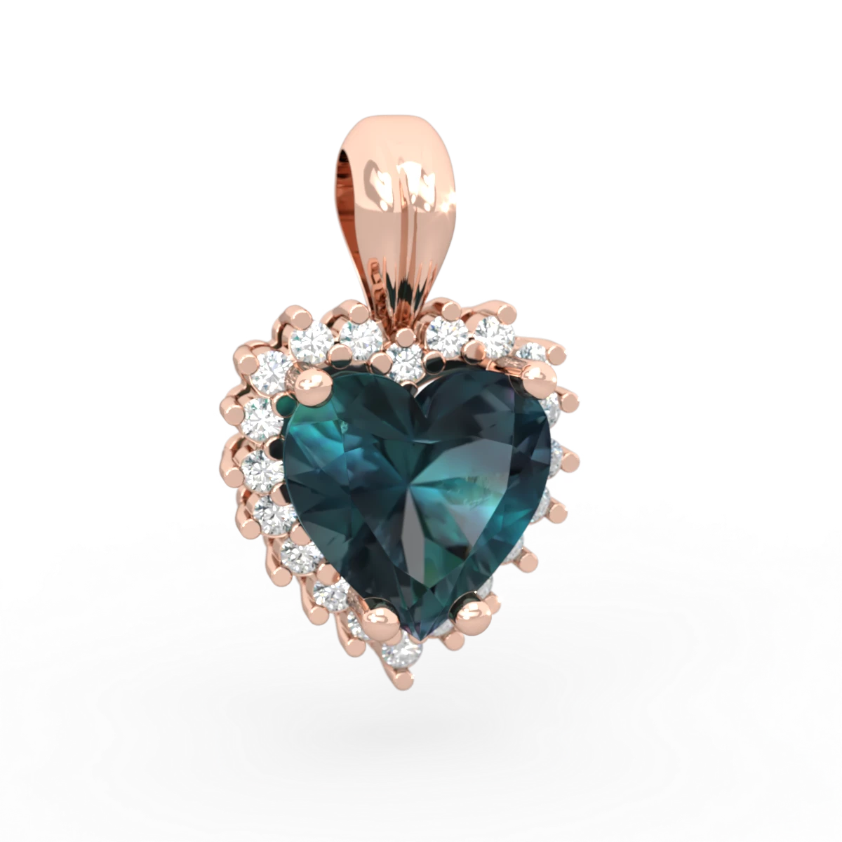 Alexandrite Sparkling Halo Heart 14K Rose Gold pendant P0391