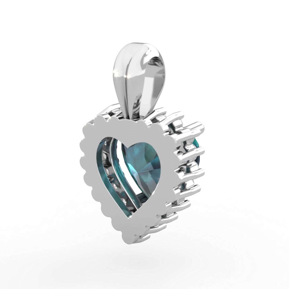 Alexandrite Sparkling Halo Heart 14K White Gold pendant P0391