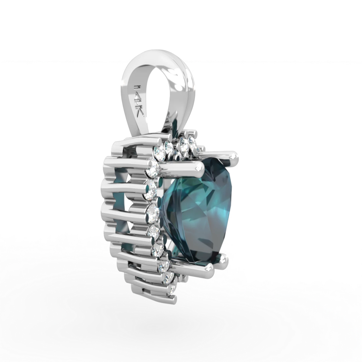 Alexandrite Sparkling Halo Heart 14K White Gold pendant P0391
