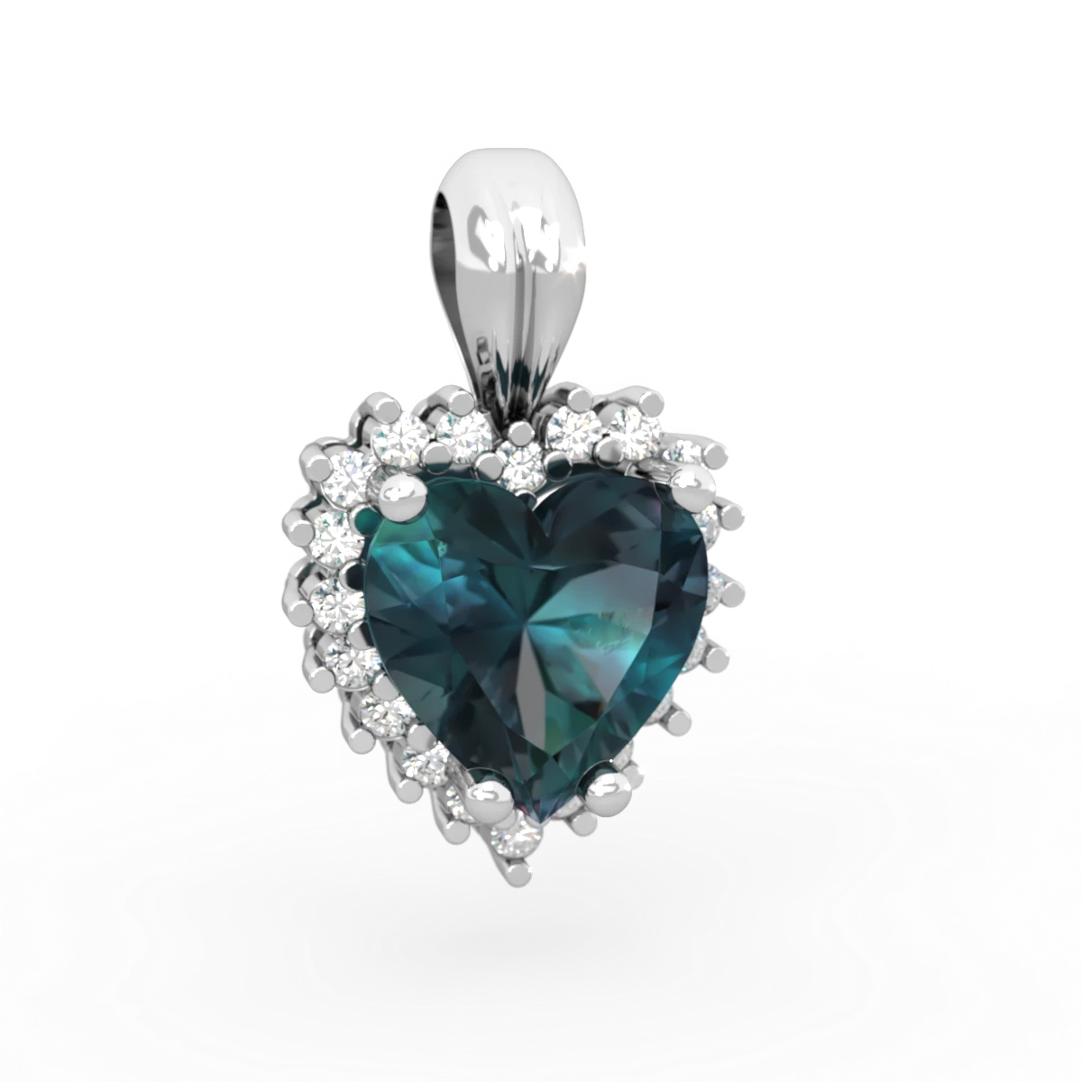 Alexandrite Sparkling Halo Heart 14K White Gold pendant P0391