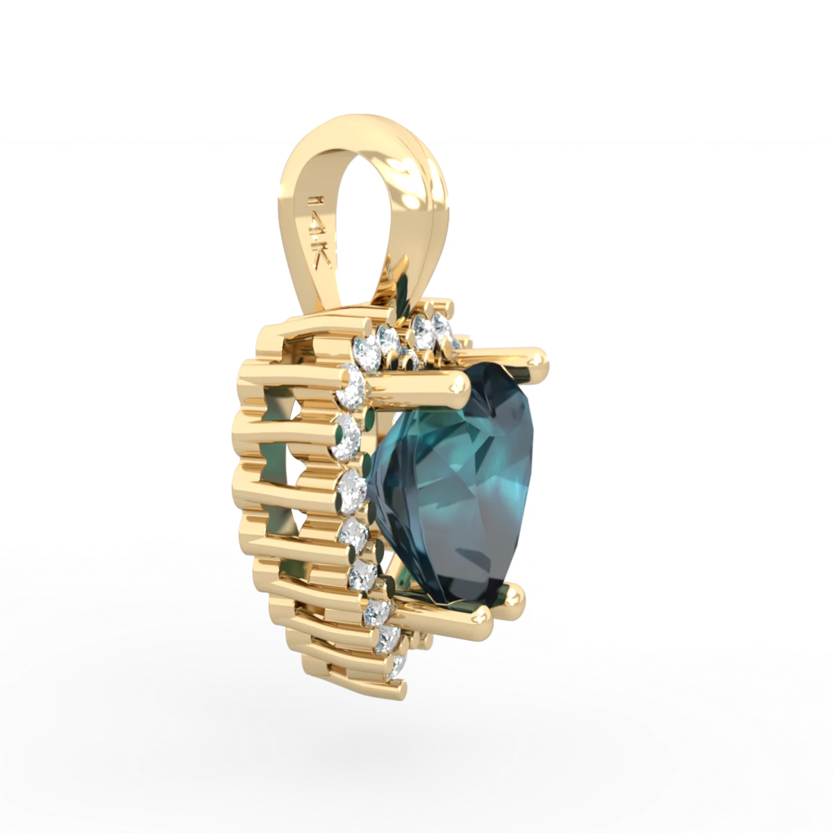 Alexandrite Sparkling Halo Heart 14K Yellow Gold pendant P0391