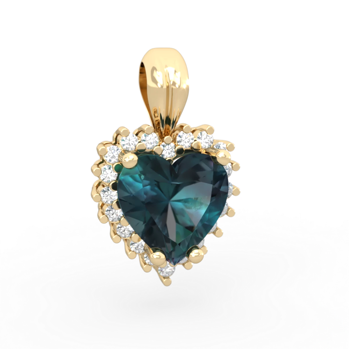 Alexandrite Sparkling Halo Heart 14K Yellow Gold pendant P0391