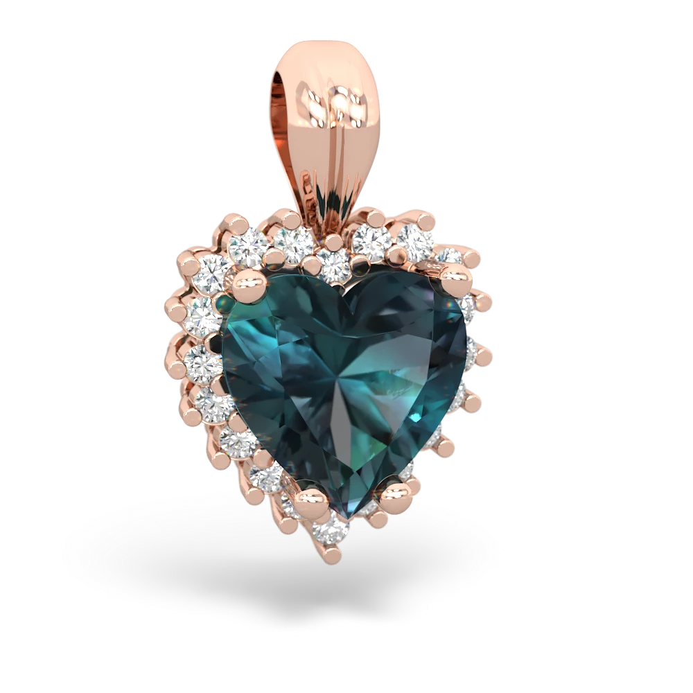 Alexandrite Sparkling Halo Heart 14K Rose Gold pendant P0391