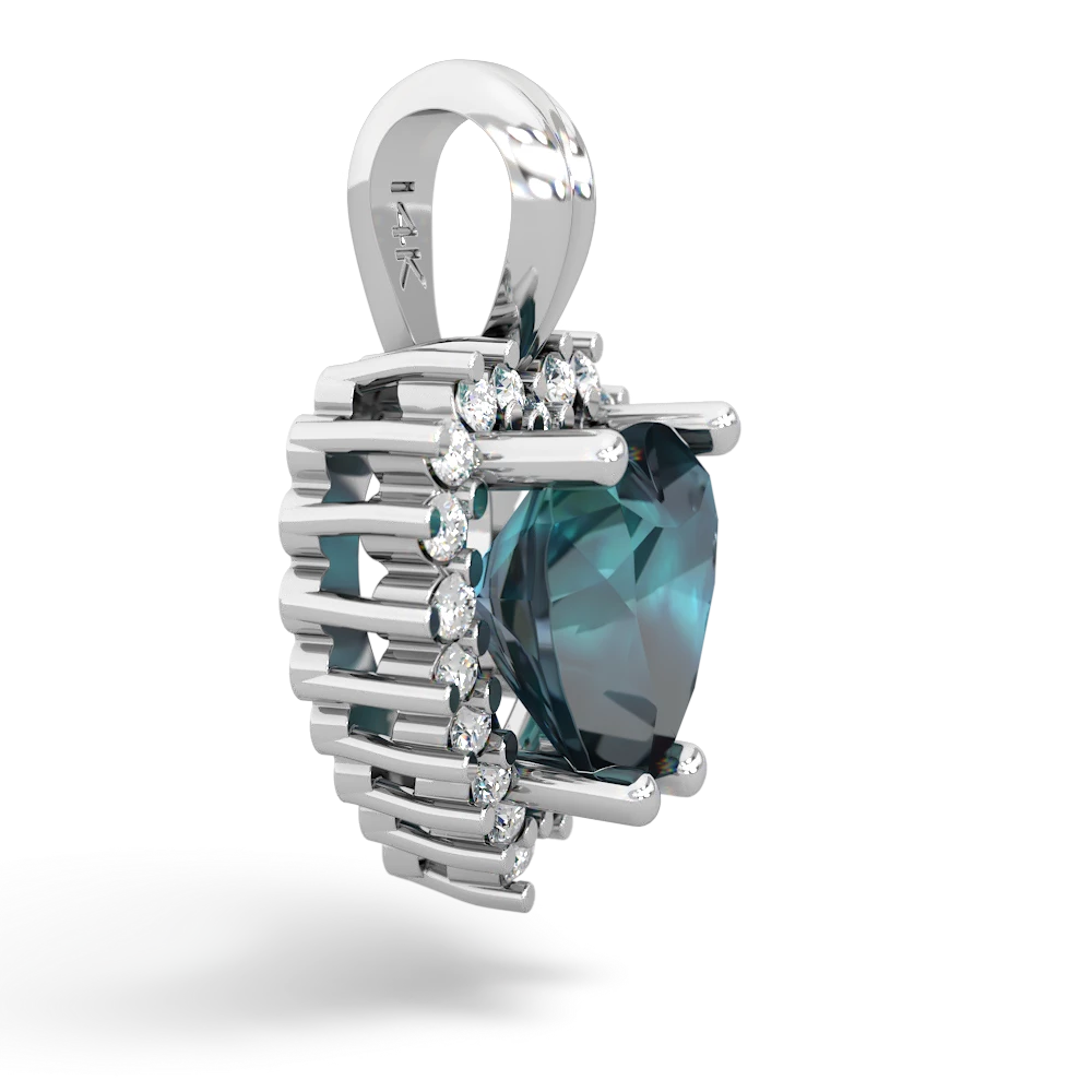 Alexandrite Sparkling Halo Heart 14K White Gold pendant P0391