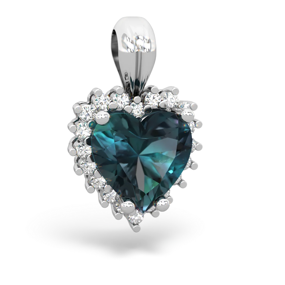 Alexandrite Sparkling Halo Heart 14K White Gold pendant P0391