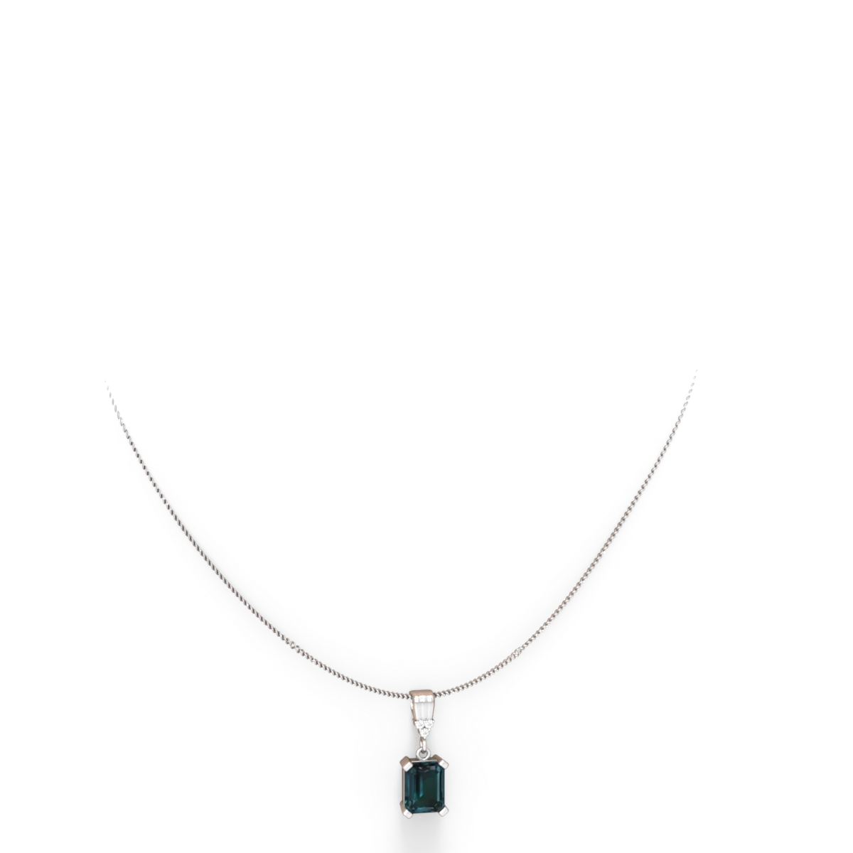 Alexandrite Art Deco Dangle 14K White Gold pendant P1937