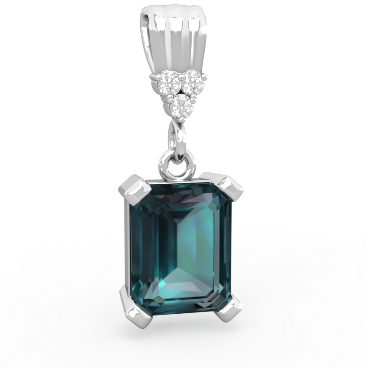 Alexandrite Art Deco Dangle 14K White Gold pendant P1937