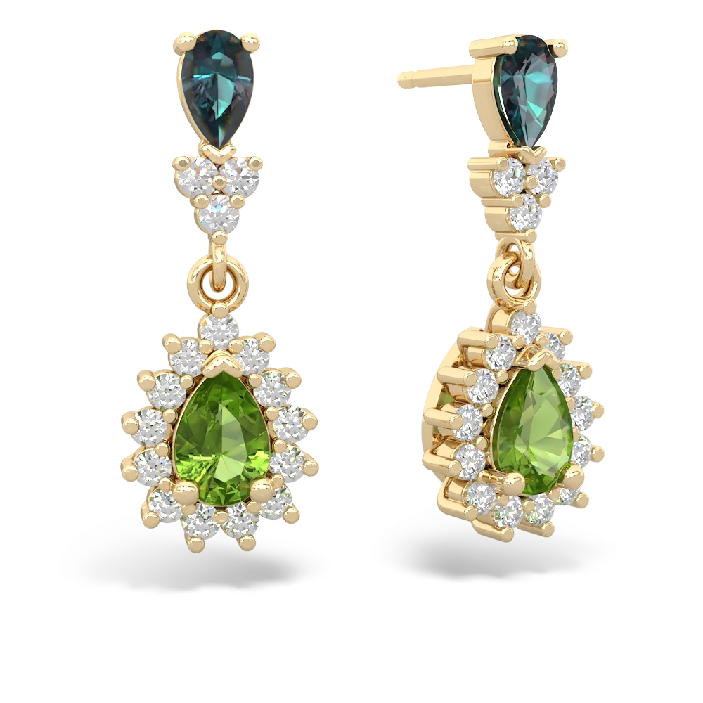 Alexandrite Halo Pear Dangle 14K Yellow Gold earrings E1882