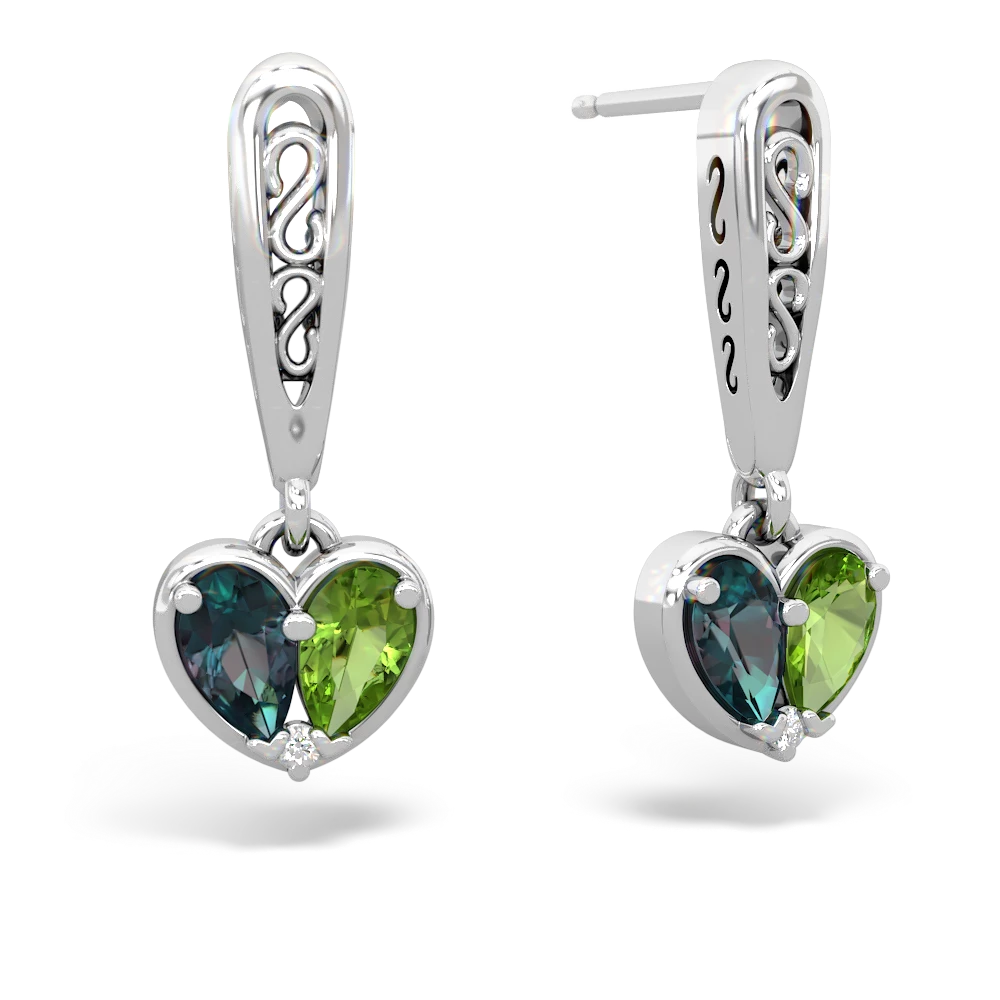 Alexandrite Filligree Heart 14K White Gold earrings E5070