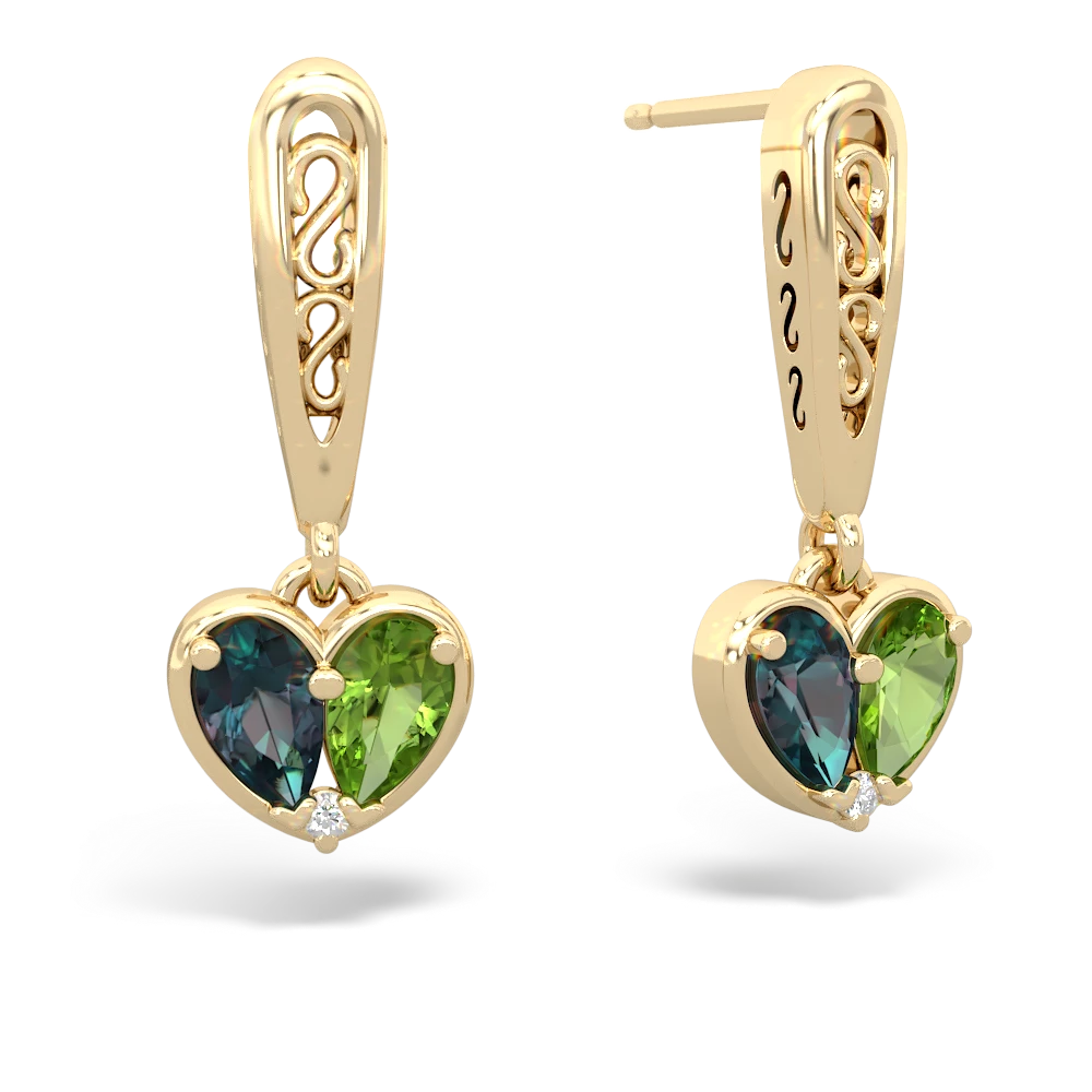 Alexandrite Filligree Heart 14K Yellow Gold earrings E5070