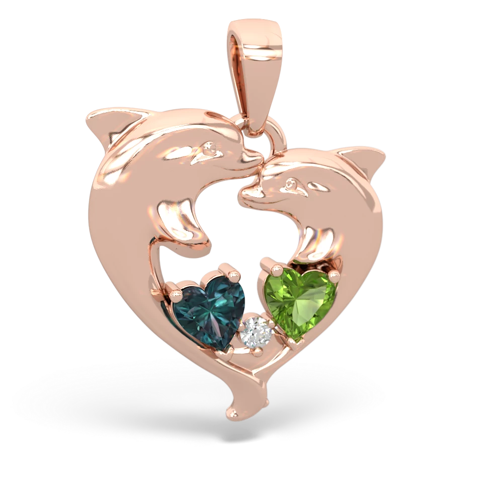 Alexandrite Dolphin Heart 14K Rose Gold pendant P5820