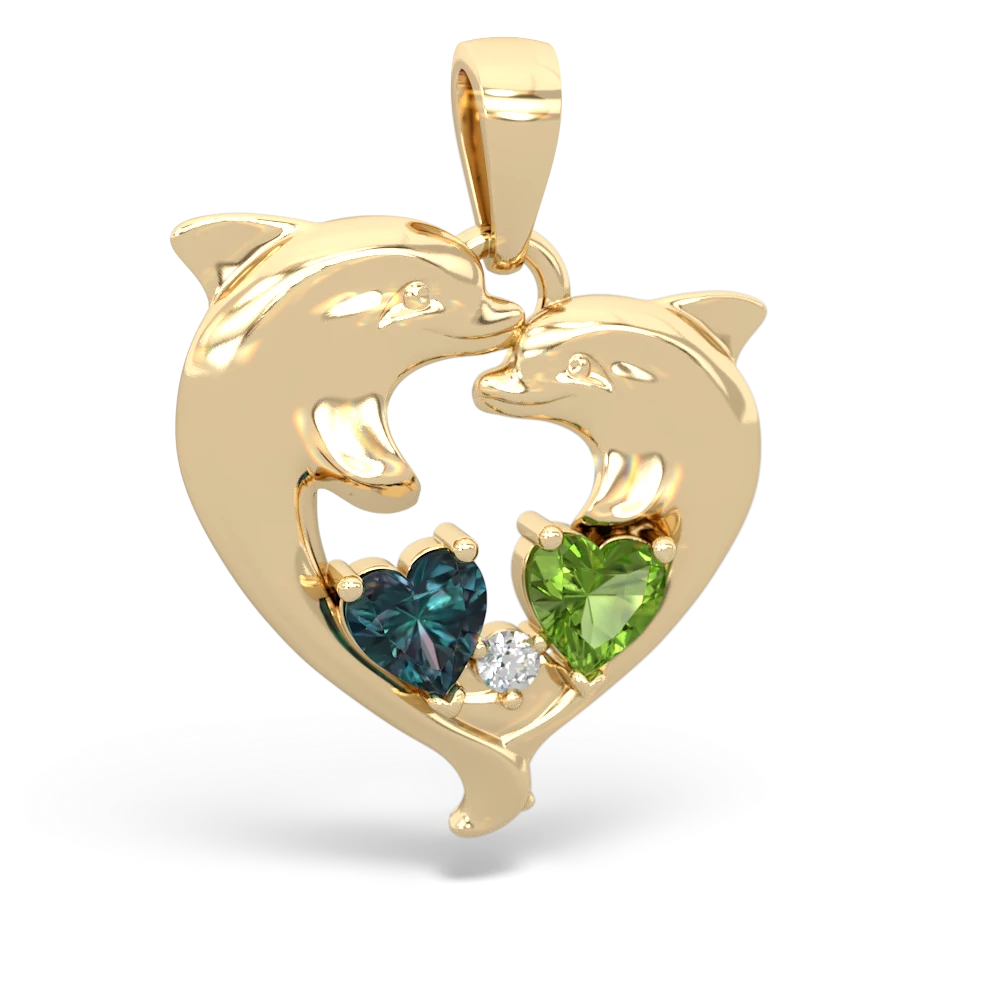 Alexandrite Dolphin Heart 14K Yellow Gold pendant P5820