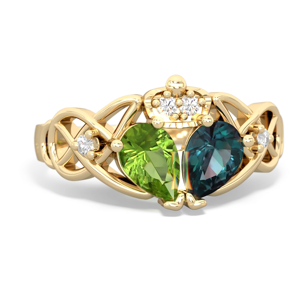 Alexandrite 'One Heart' Celtic Knot Claddagh 14K Yellow Gold ring R5322