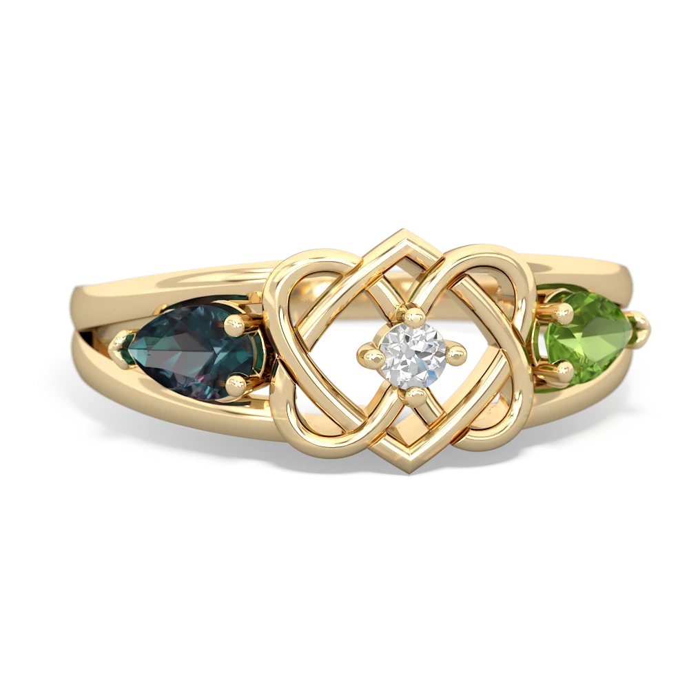 Alexandrite Hearts Intertwined 14K Yellow Gold ring R5880