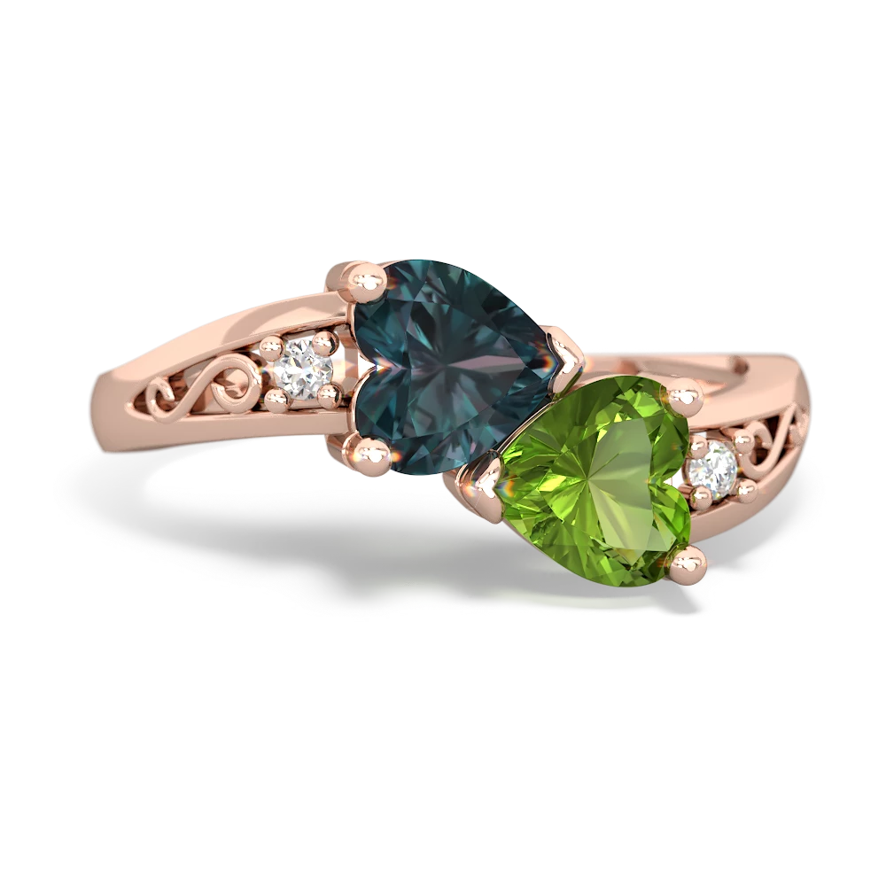 Alexandrite Snuggling Hearts 14K Rose Gold ring R2178