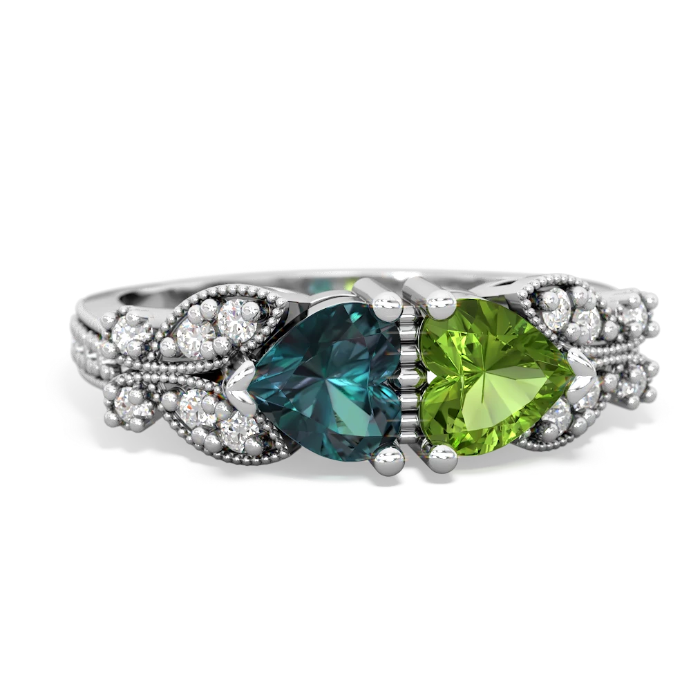 Alexandrite Diamond Butterflies 14K White Gold ring R5601