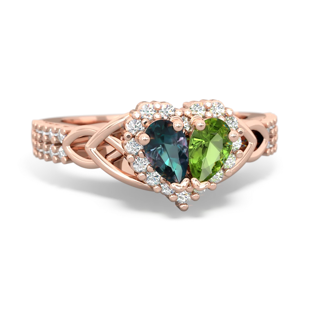 Alexandrite Celtic Knot Two Hearts As One 14K Rose Gold ring R2644HRT