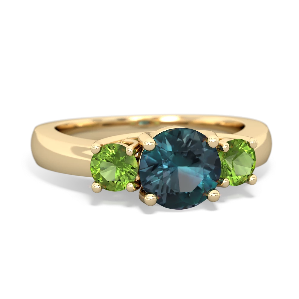 Alexandrite Three Stone Round Trellis 14K Yellow Gold ring R4018