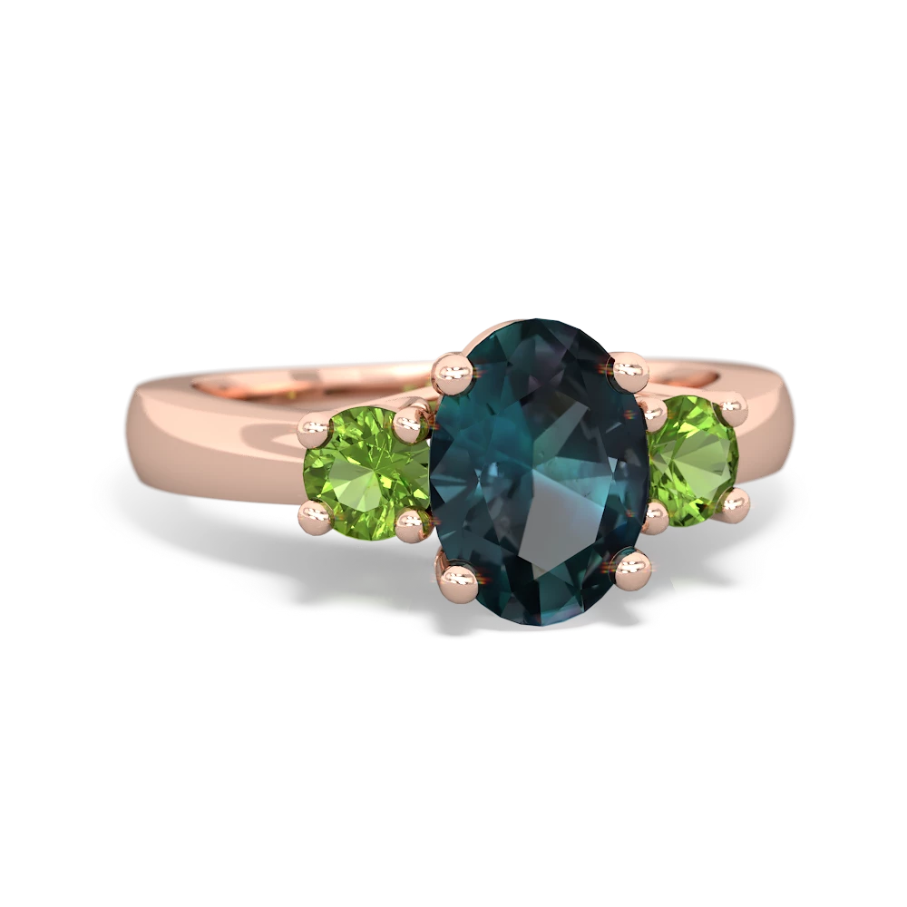 Alexandrite Three Stone Oval Trellis 14K Rose Gold ring R4024