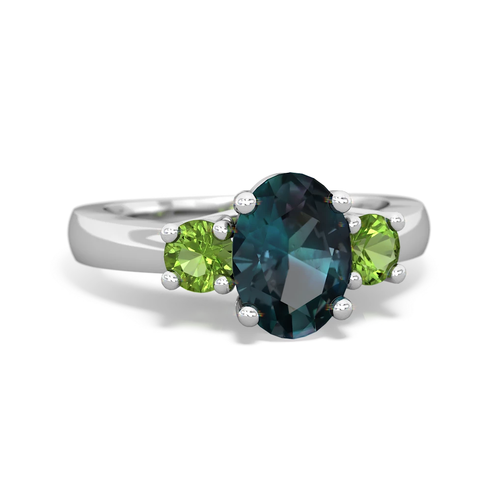 Alexandrite Three Stone Oval Trellis 14K White Gold ring R4024