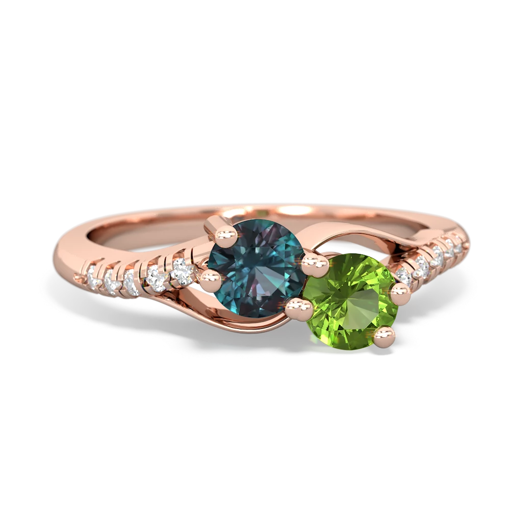 Alexandrite Infinity Pave Two Stone 14K Rose Gold ring R5285